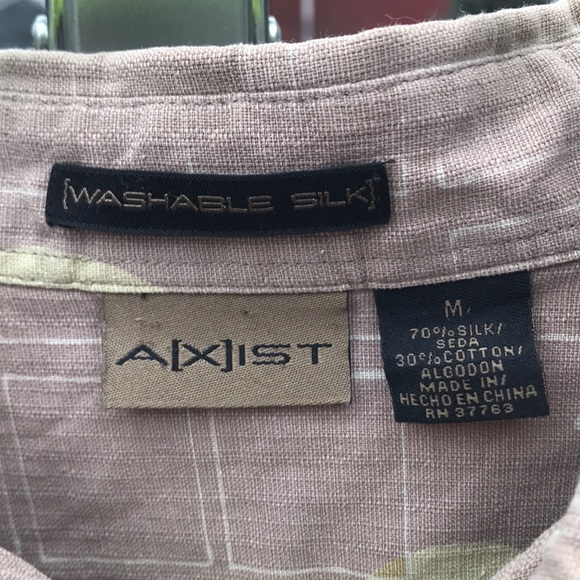 A[X]IST Mens Size M Geo Patterned Silk, Short Sleeve, Tan/Cream Button Shirt - Picture 4 of 5